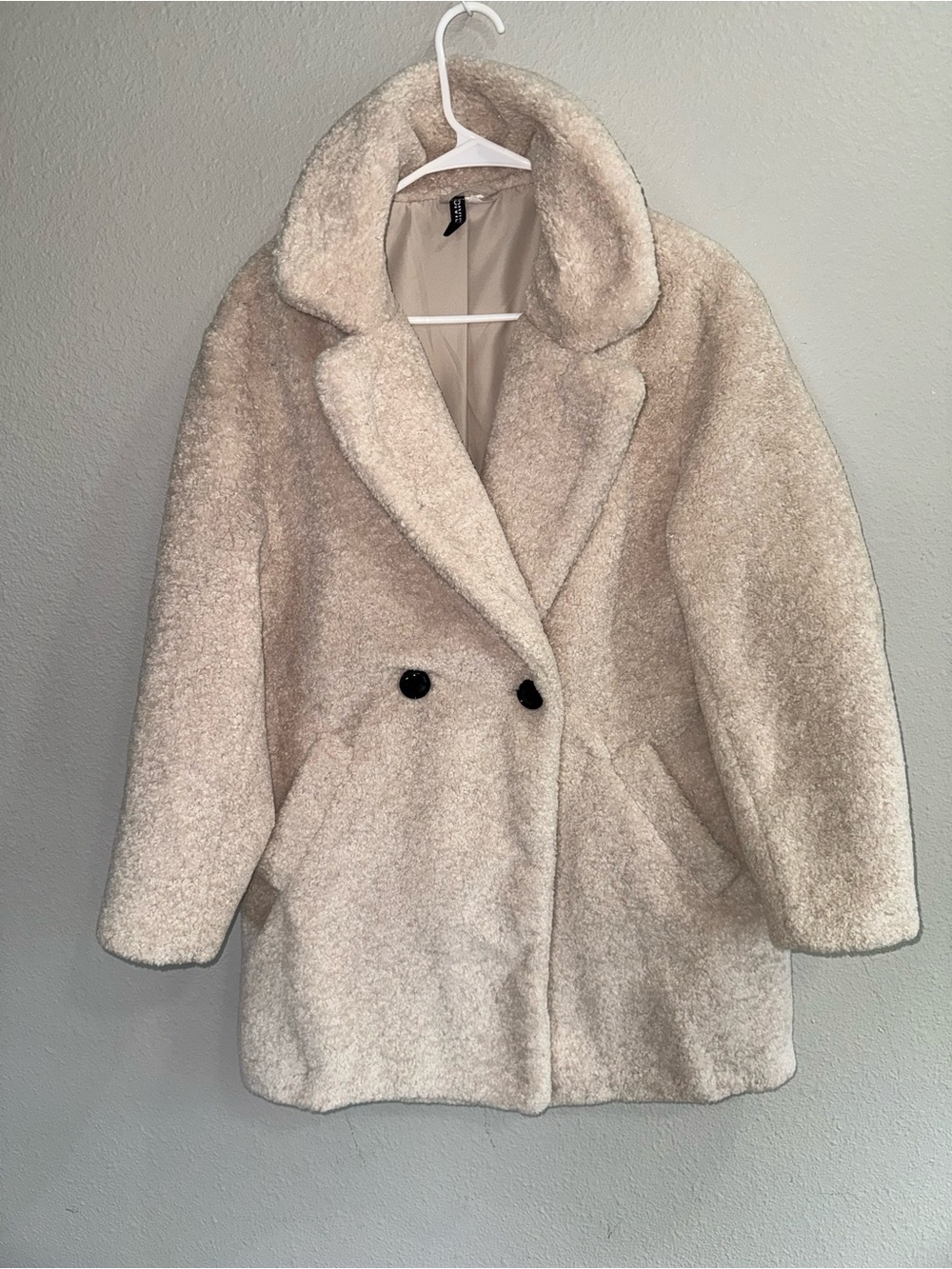 Divided H&M Teddy Long ivory Coat Women’s Small